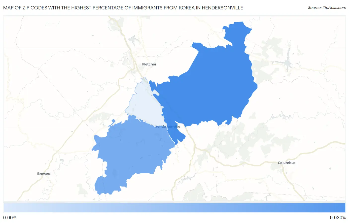 Zip Codes with the Highest Percentage of Immigrants from Korea in Hendersonville Map