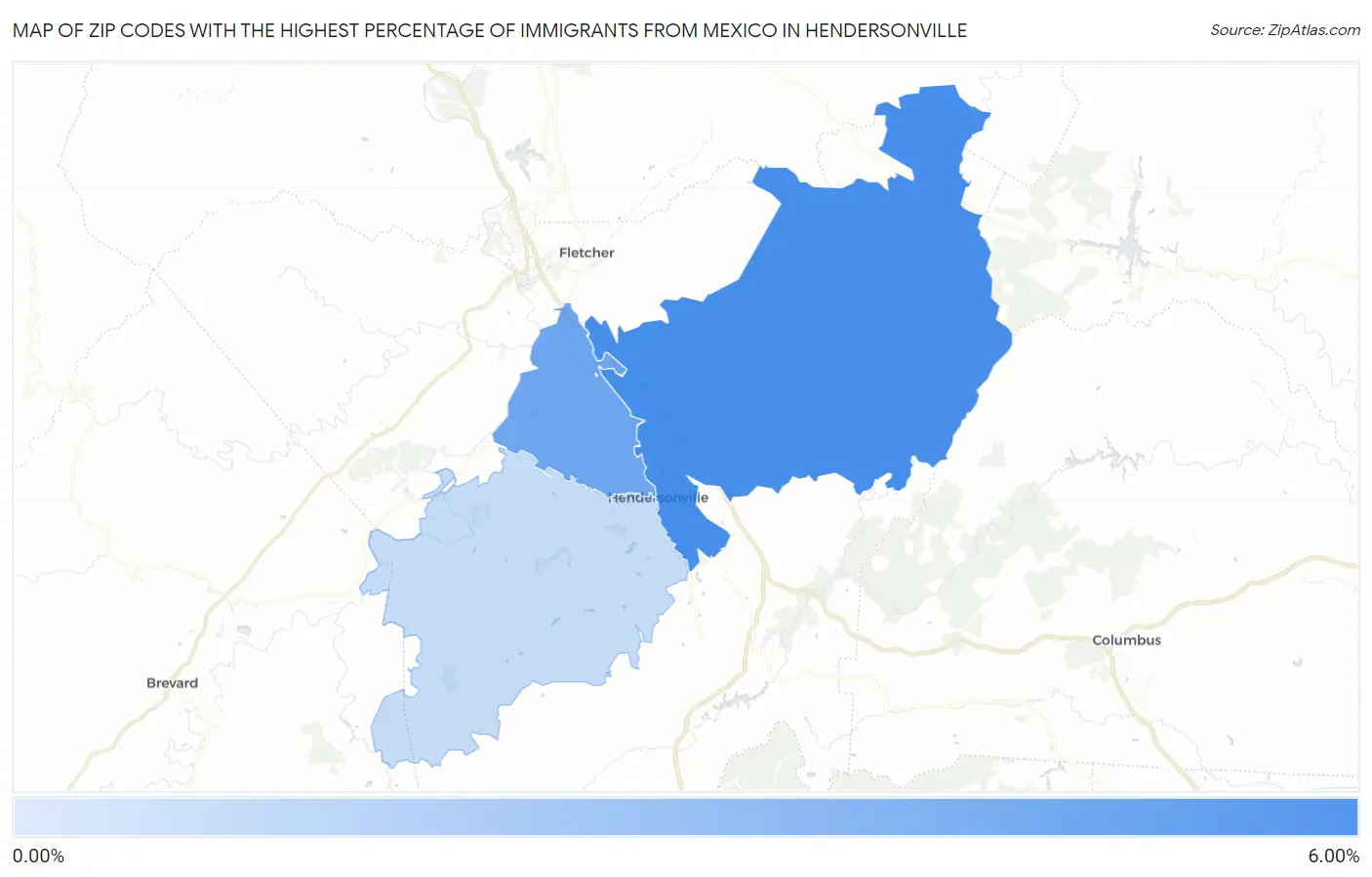Zip Codes with the Highest Percentage of Immigrants from Mexico in Hendersonville Map