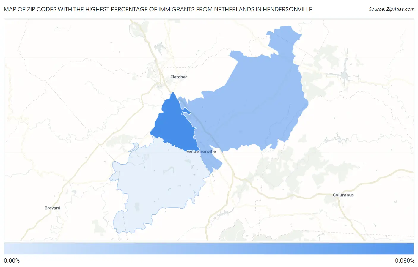 Zip Codes with the Highest Percentage of Immigrants from Netherlands in Hendersonville Map