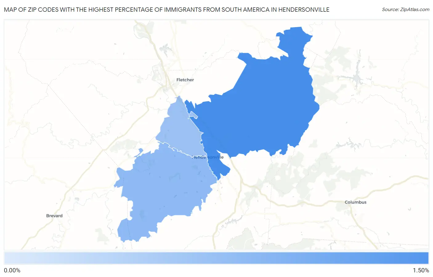 Zip Codes with the Highest Percentage of Immigrants from South America in Hendersonville Map
