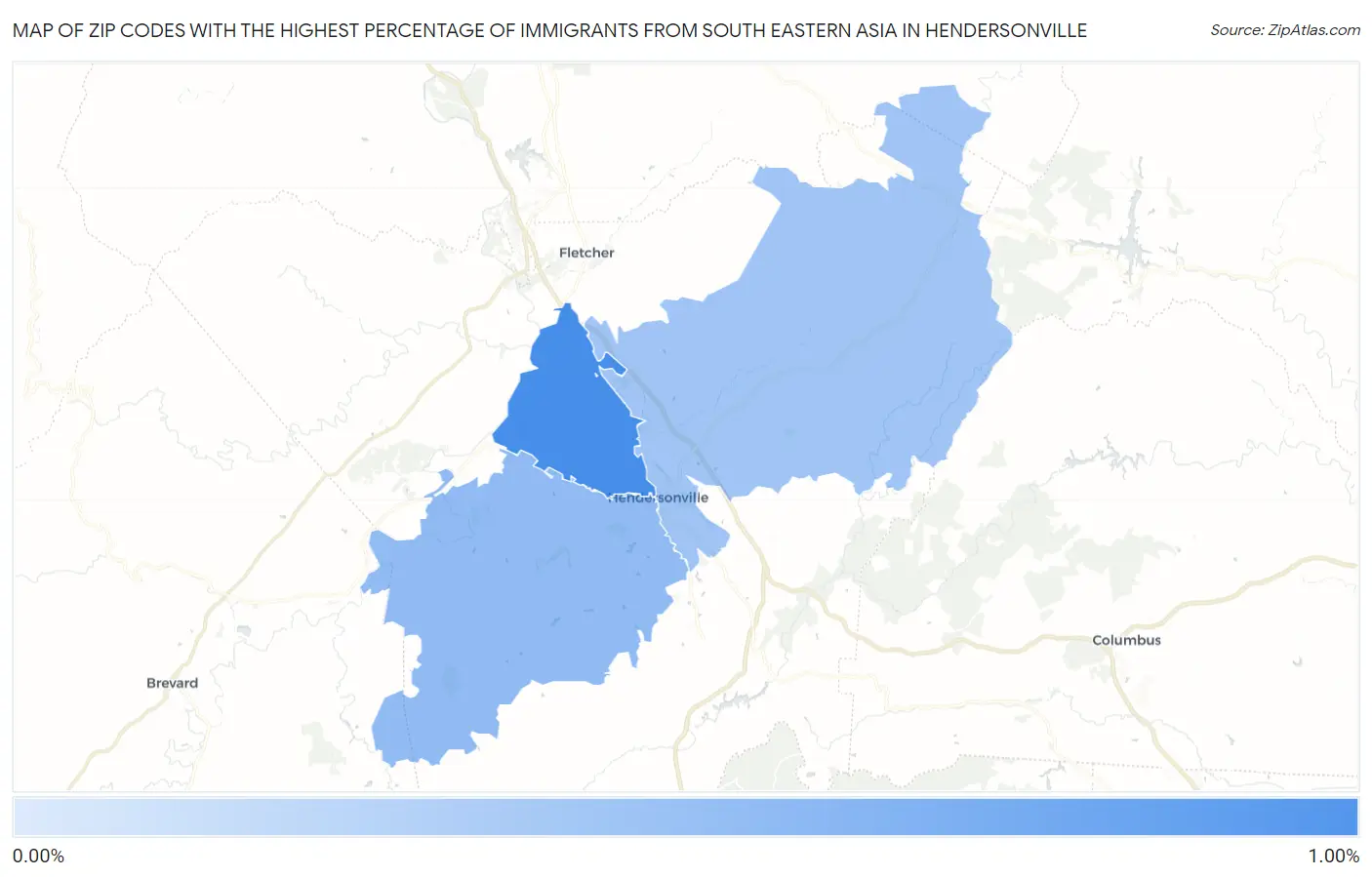 Zip Codes with the Highest Percentage of Immigrants from South Eastern Asia in Hendersonville Map