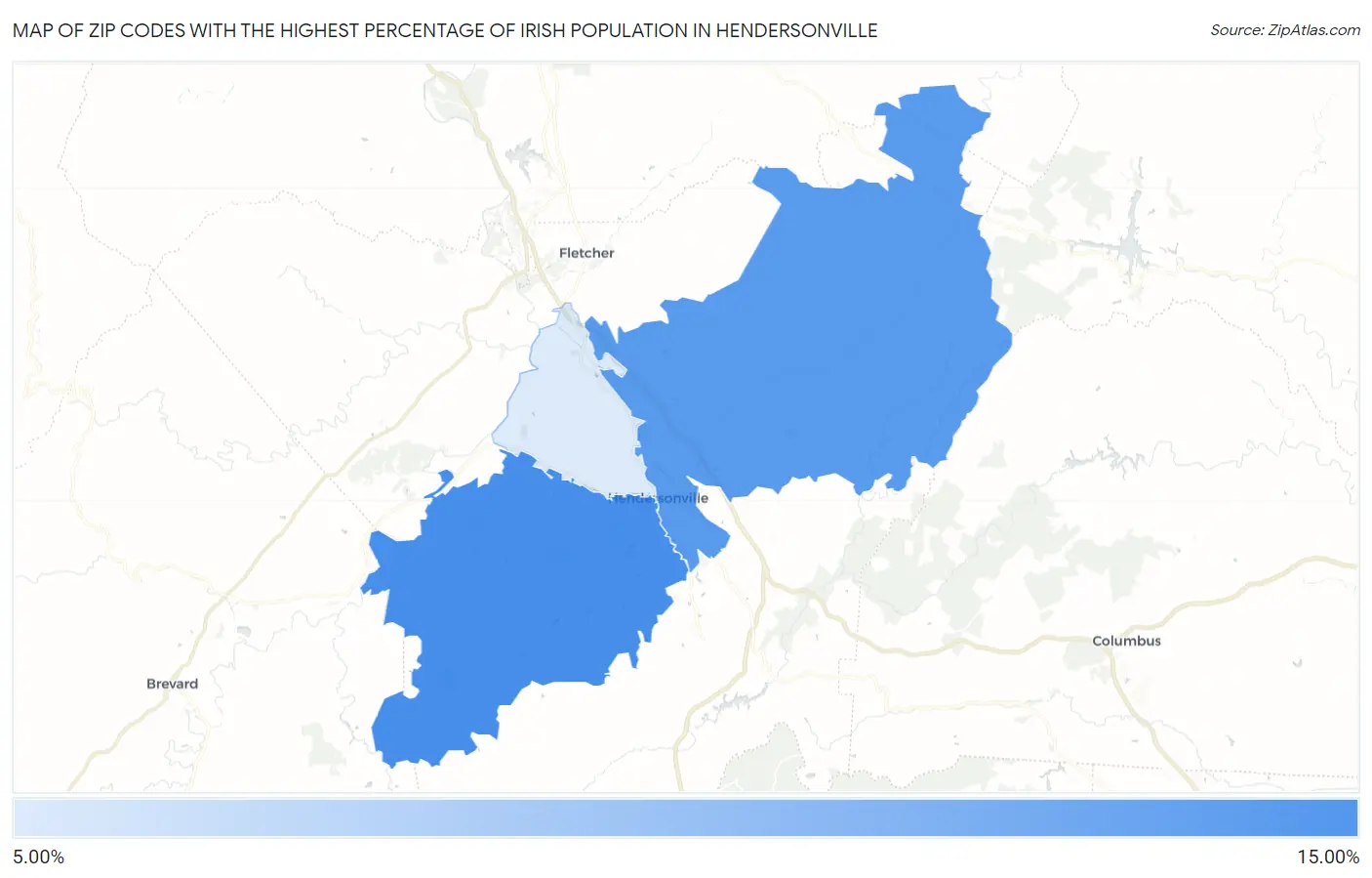 Zip Codes with the Highest Percentage of Irish Population in Hendersonville Map