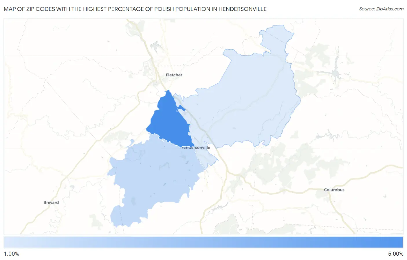 Zip Codes with the Highest Percentage of Polish Population in Hendersonville Map