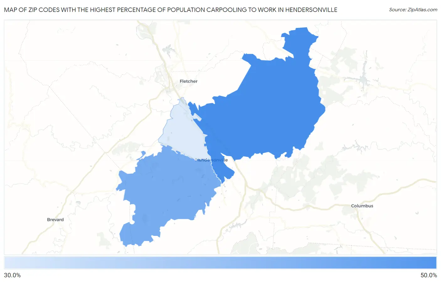 Zip Codes with the Highest Percentage of Population Carpooling to Work in Hendersonville Map