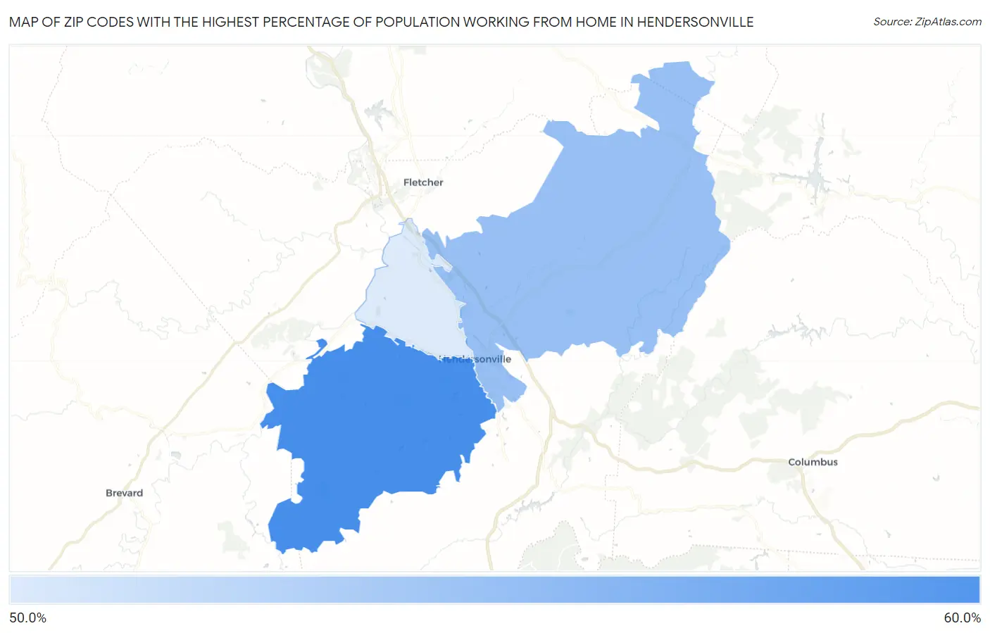 Zip Codes with the Highest Percentage of Population Working from Home in Hendersonville Map