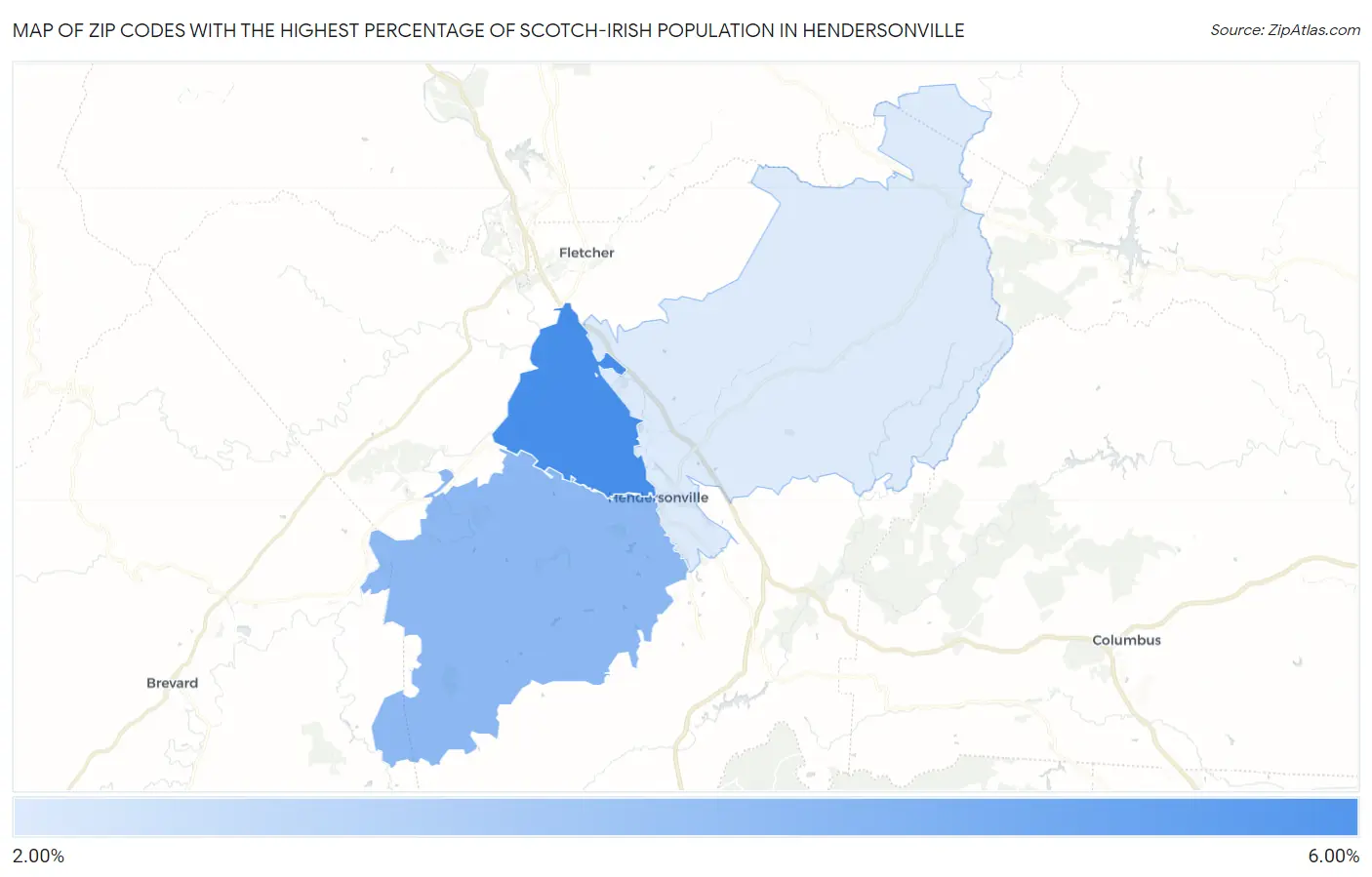 Zip Codes with the Highest Percentage of Scotch-Irish Population in Hendersonville Map