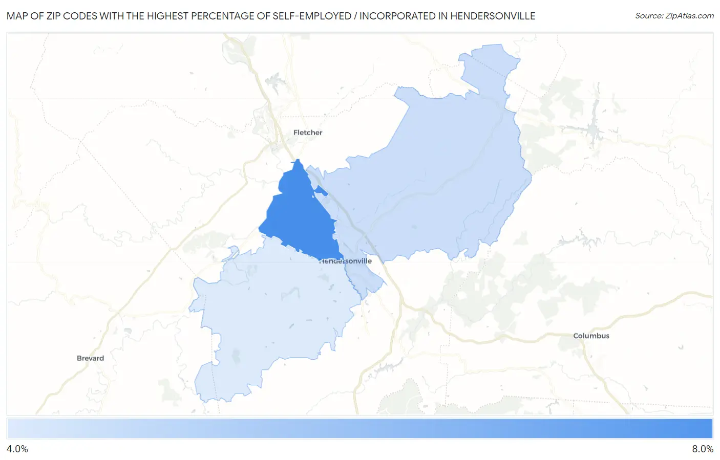 Zip Codes with the Highest Percentage of Self-Employed / Incorporated in Hendersonville Map