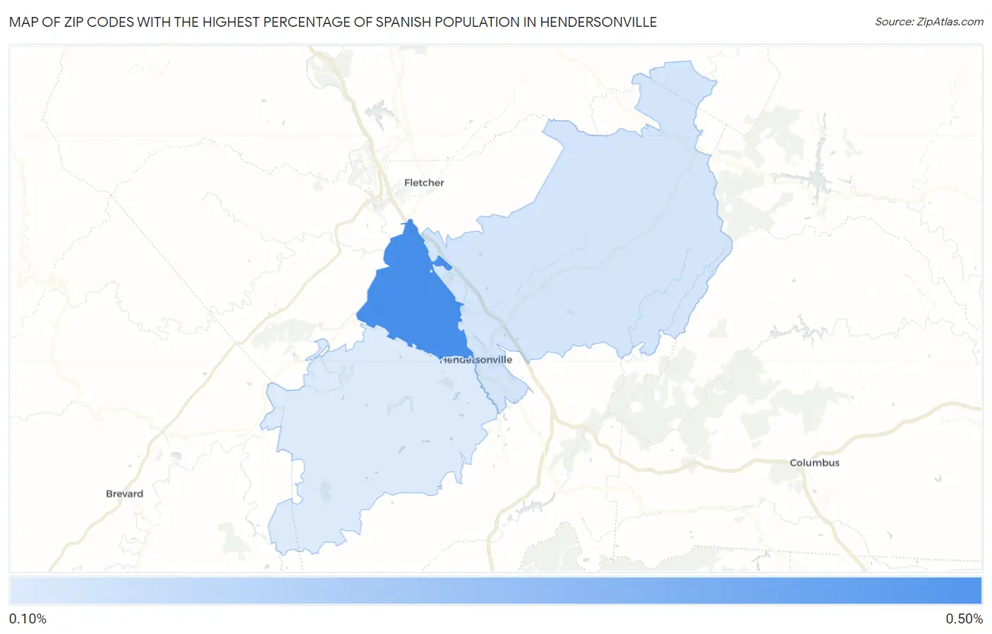 Zip Codes with the Highest Percentage of Spanish Population in Hendersonville Map