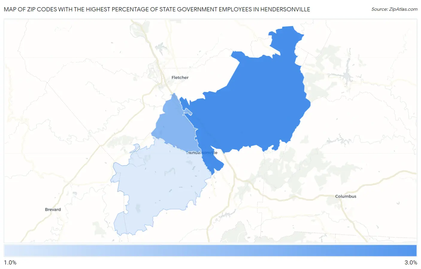 Zip Codes with the Highest Percentage of State Government Employees in Hendersonville Map