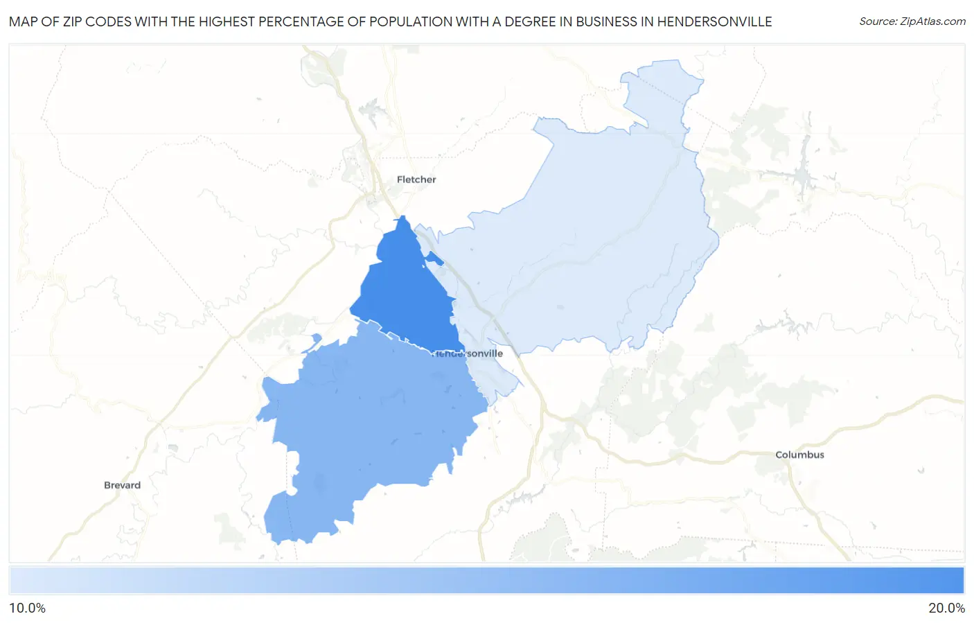 Zip Codes with the Highest Percentage of Population with a Degree in Business in Hendersonville Map