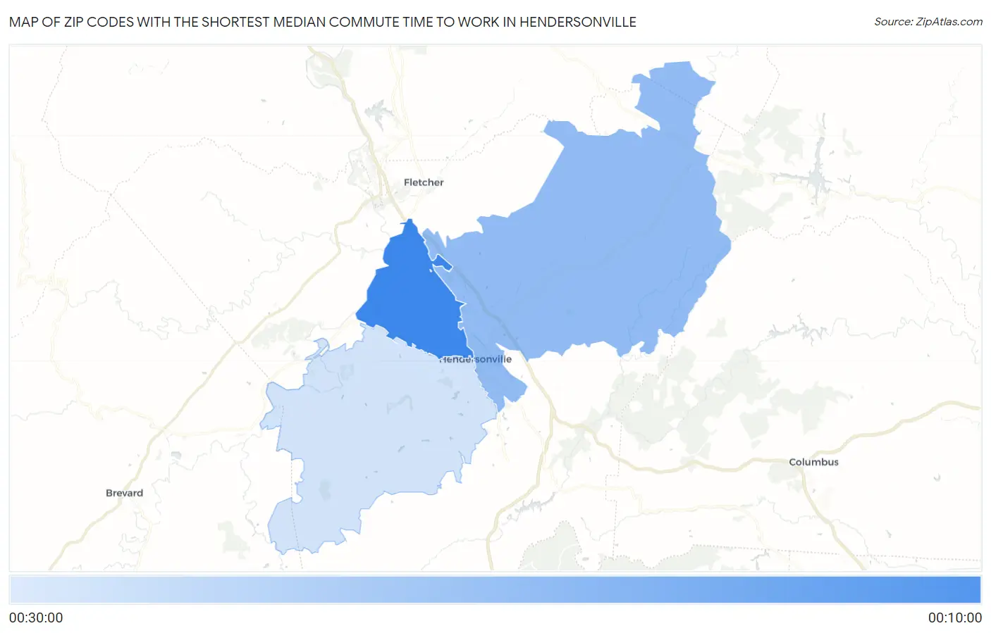 Zip Codes with the Shortest Median Commute Time to Work in Hendersonville Map