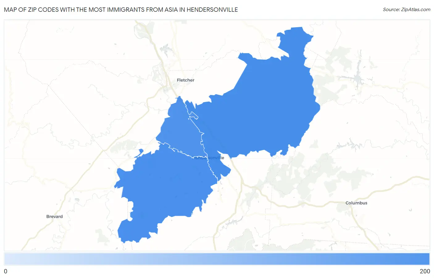 Zip Codes with the Most Immigrants from Asia in Hendersonville Map