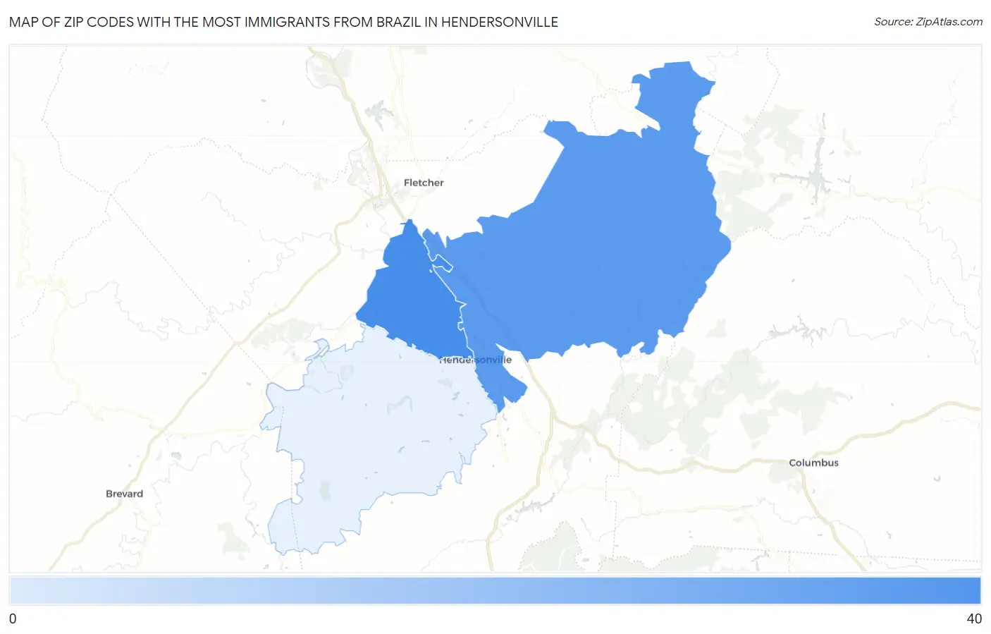 Zip Codes with the Most Immigrants from Brazil in Hendersonville Map