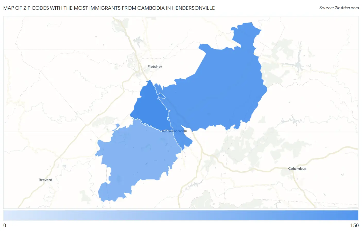 Zip Codes with the Most Immigrants from Cambodia in Hendersonville Map