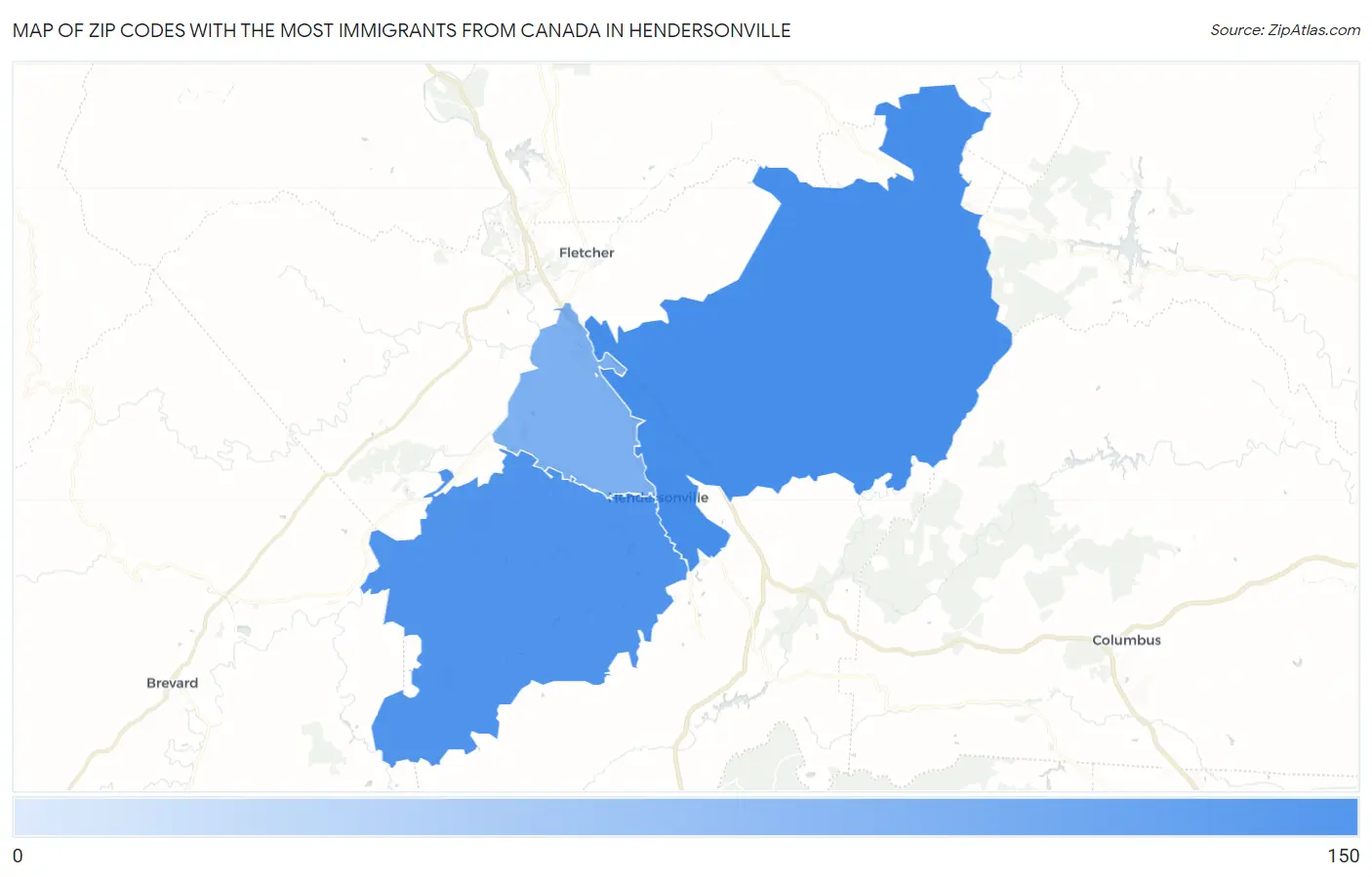 Zip Codes with the Most Immigrants from Canada in Hendersonville Map