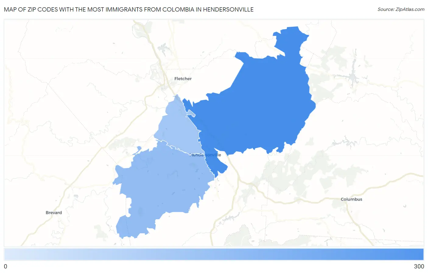 Zip Codes with the Most Immigrants from Colombia in Hendersonville Map