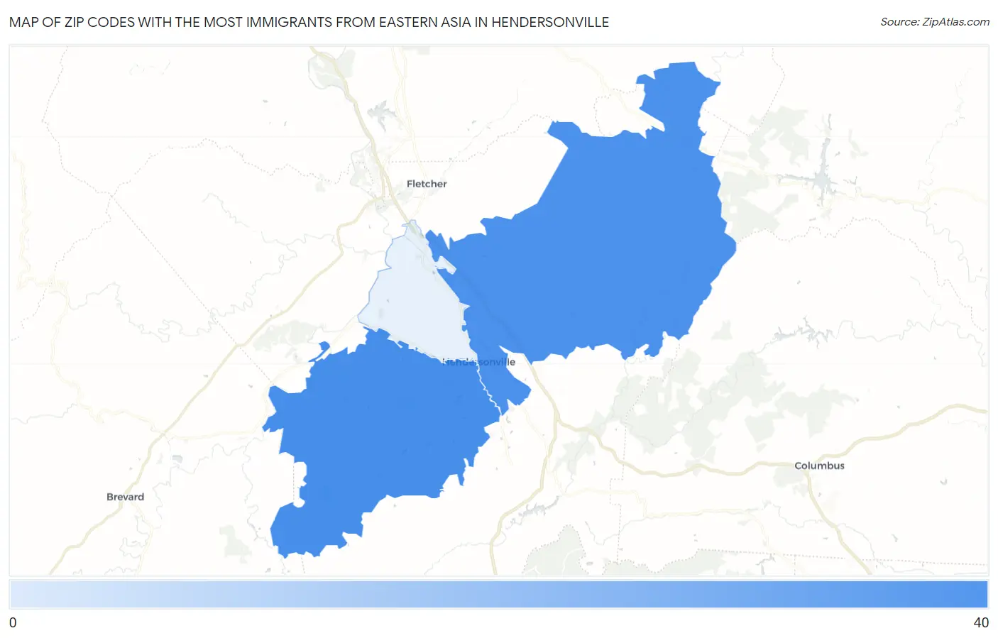 Zip Codes with the Most Immigrants from Eastern Asia in Hendersonville Map
