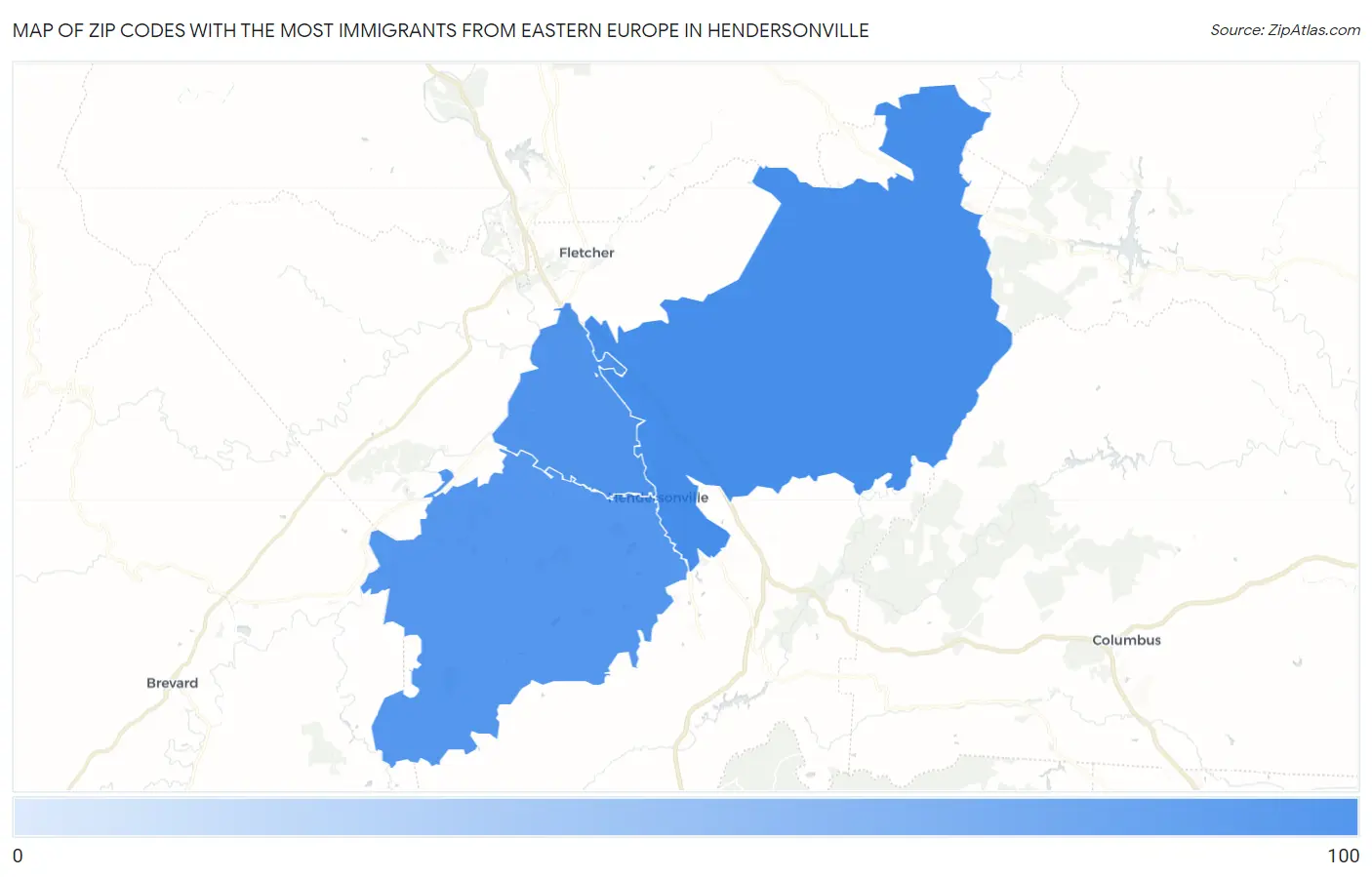 Zip Codes with the Most Immigrants from Eastern Europe in Hendersonville Map