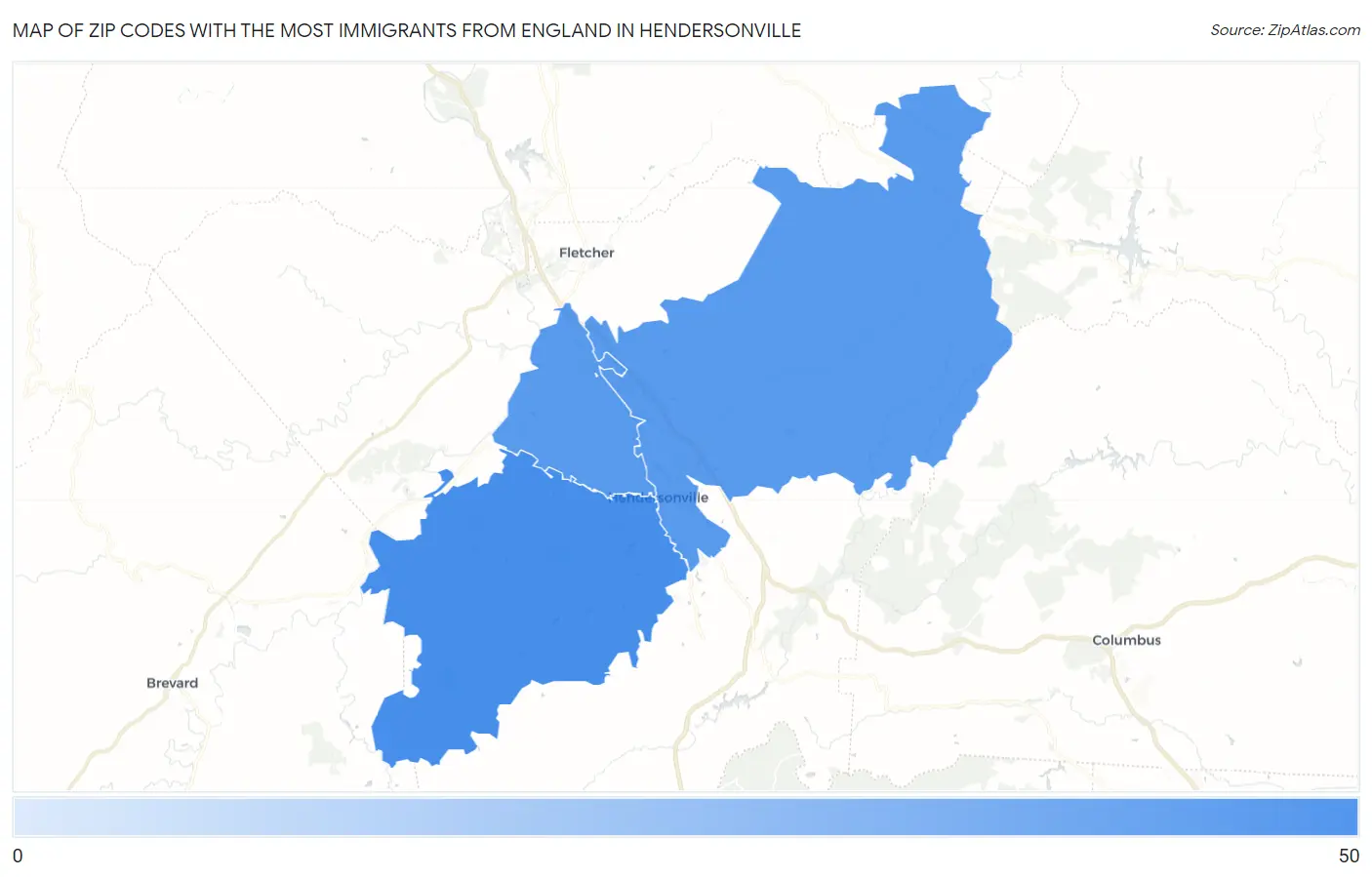 Zip Codes with the Most Immigrants from England in Hendersonville Map