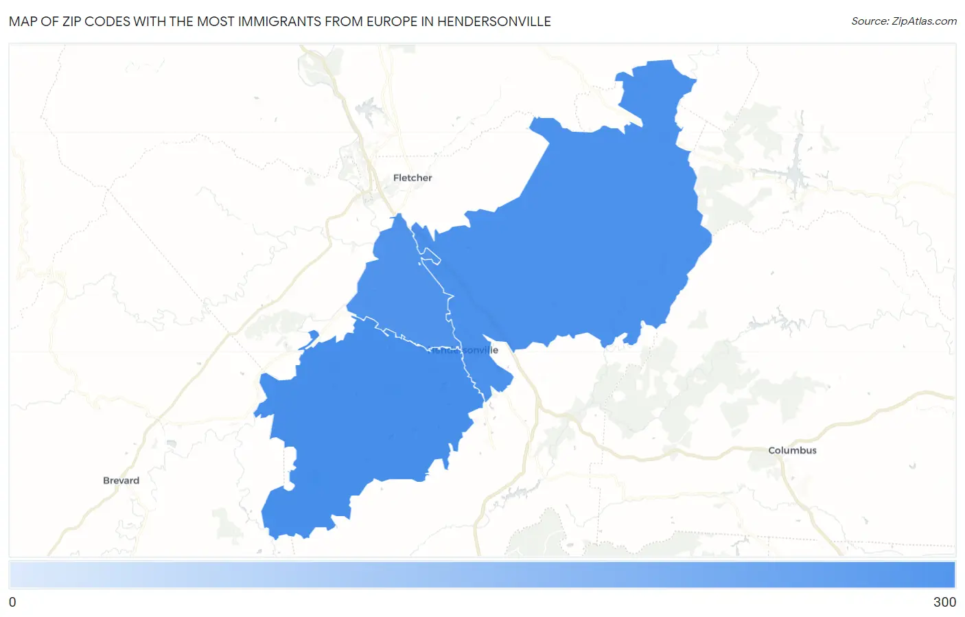 Zip Codes with the Most Immigrants from Europe in Hendersonville Map