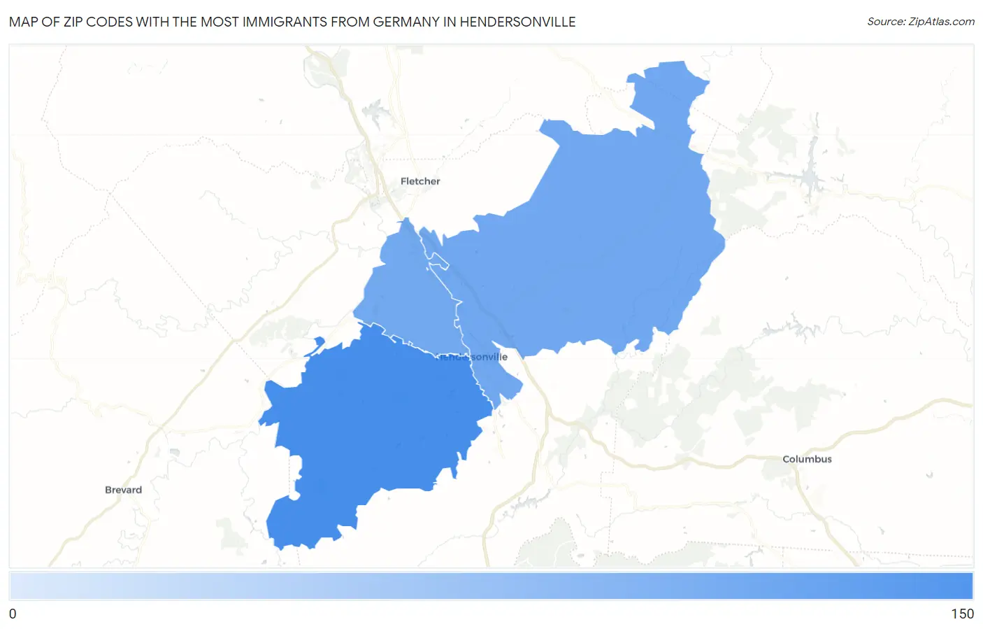 Zip Codes with the Most Immigrants from Germany in Hendersonville Map