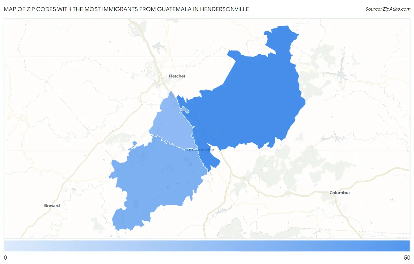 Zip Codes with the Most Immigrants from Guatemala in Hendersonville Map