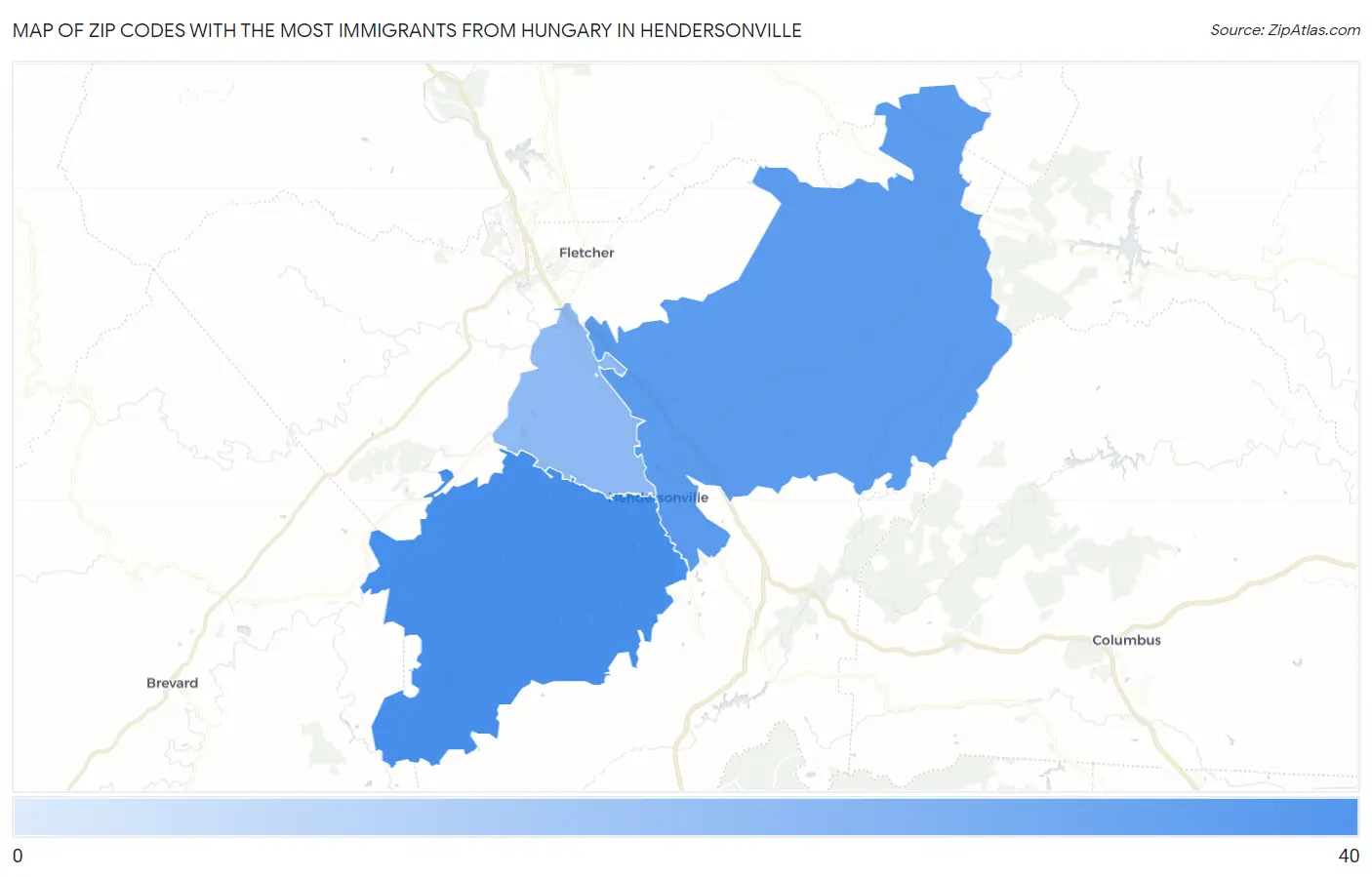 Zip Codes with the Most Immigrants from Hungary in Hendersonville Map