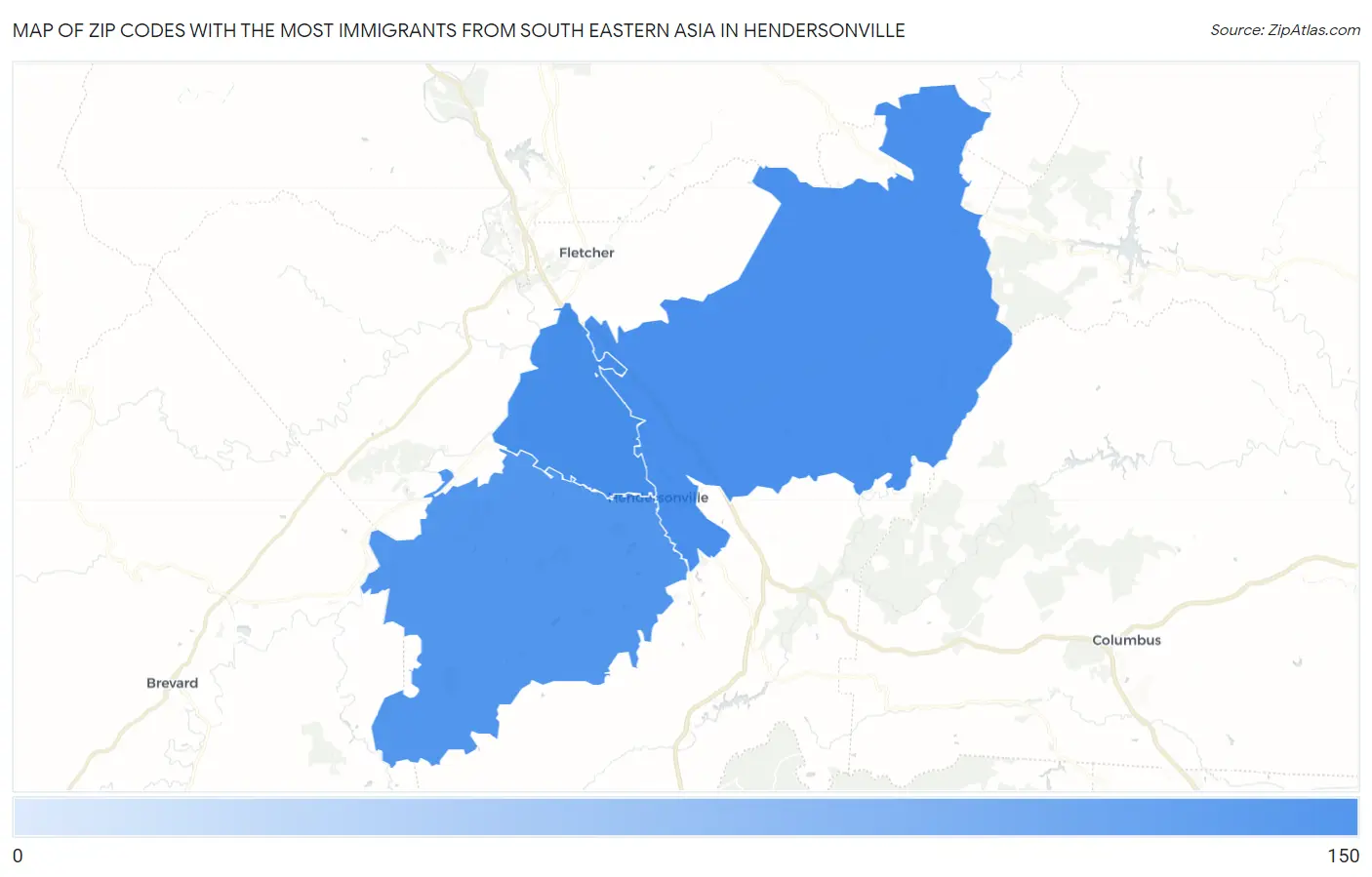 Zip Codes with the Most Immigrants from South Eastern Asia in Hendersonville Map