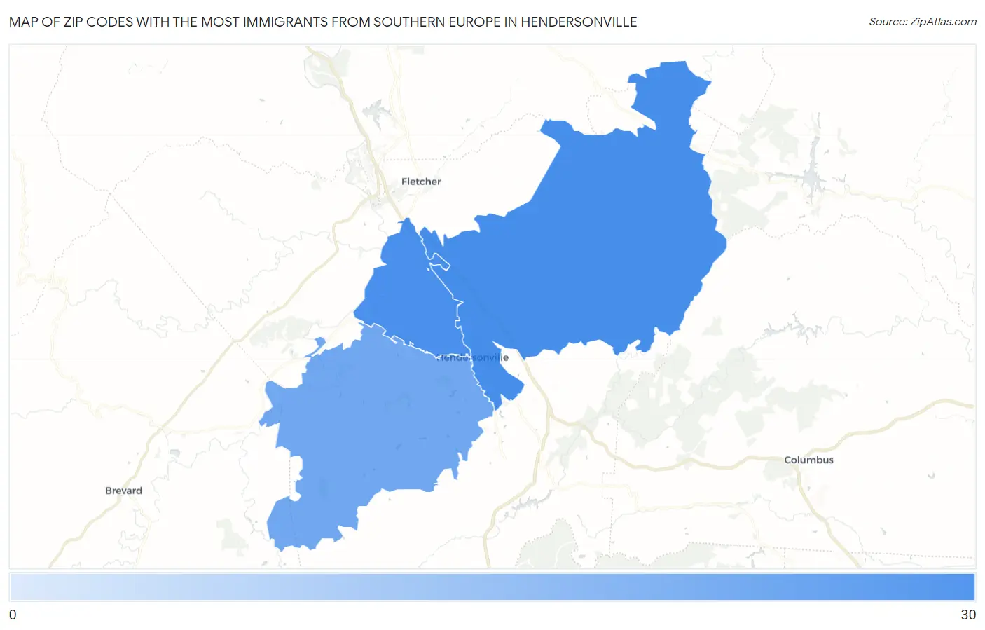 Zip Codes with the Most Immigrants from Southern Europe in Hendersonville Map