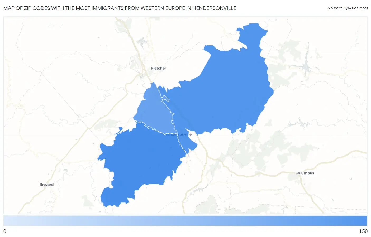 Zip Codes with the Most Immigrants from Western Europe in Hendersonville Map