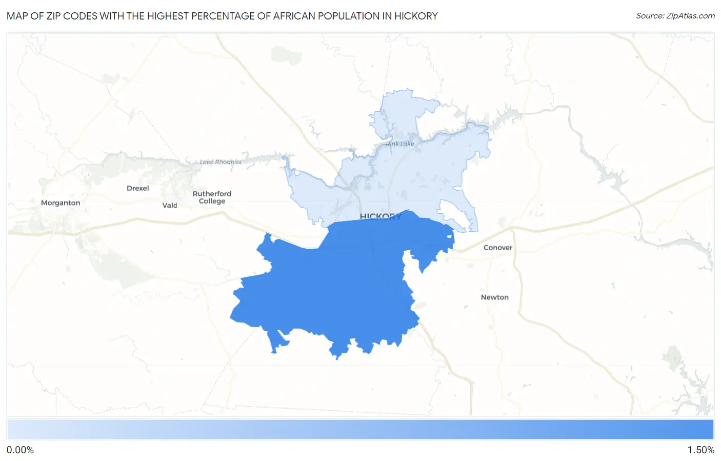 Zip Codes with the Highest Percentage of African Population in Hickory Map