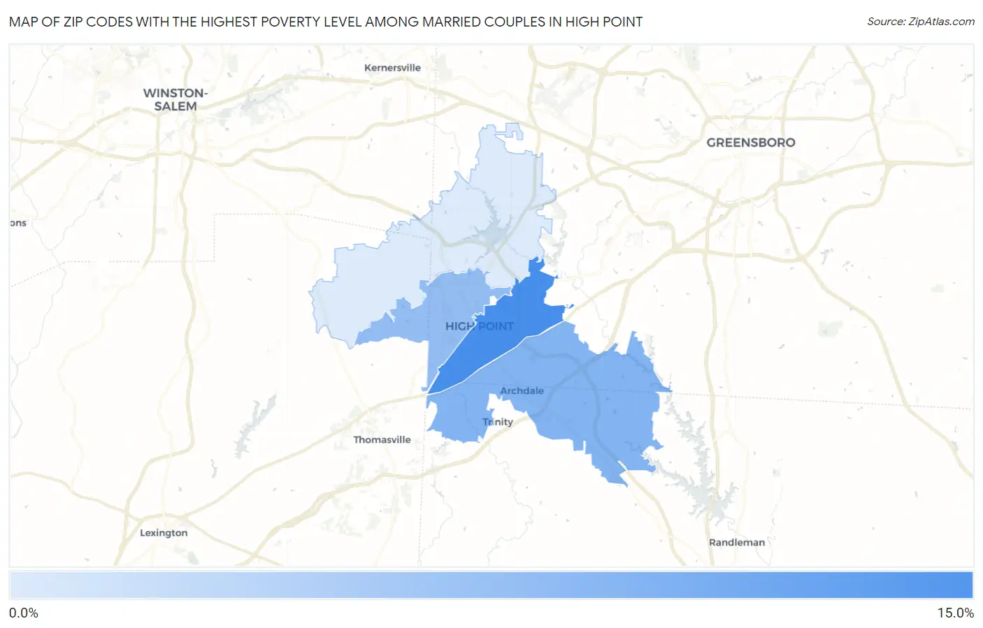 Zip Codes with the Highest Poverty Level Among Married Couples in High Point Map