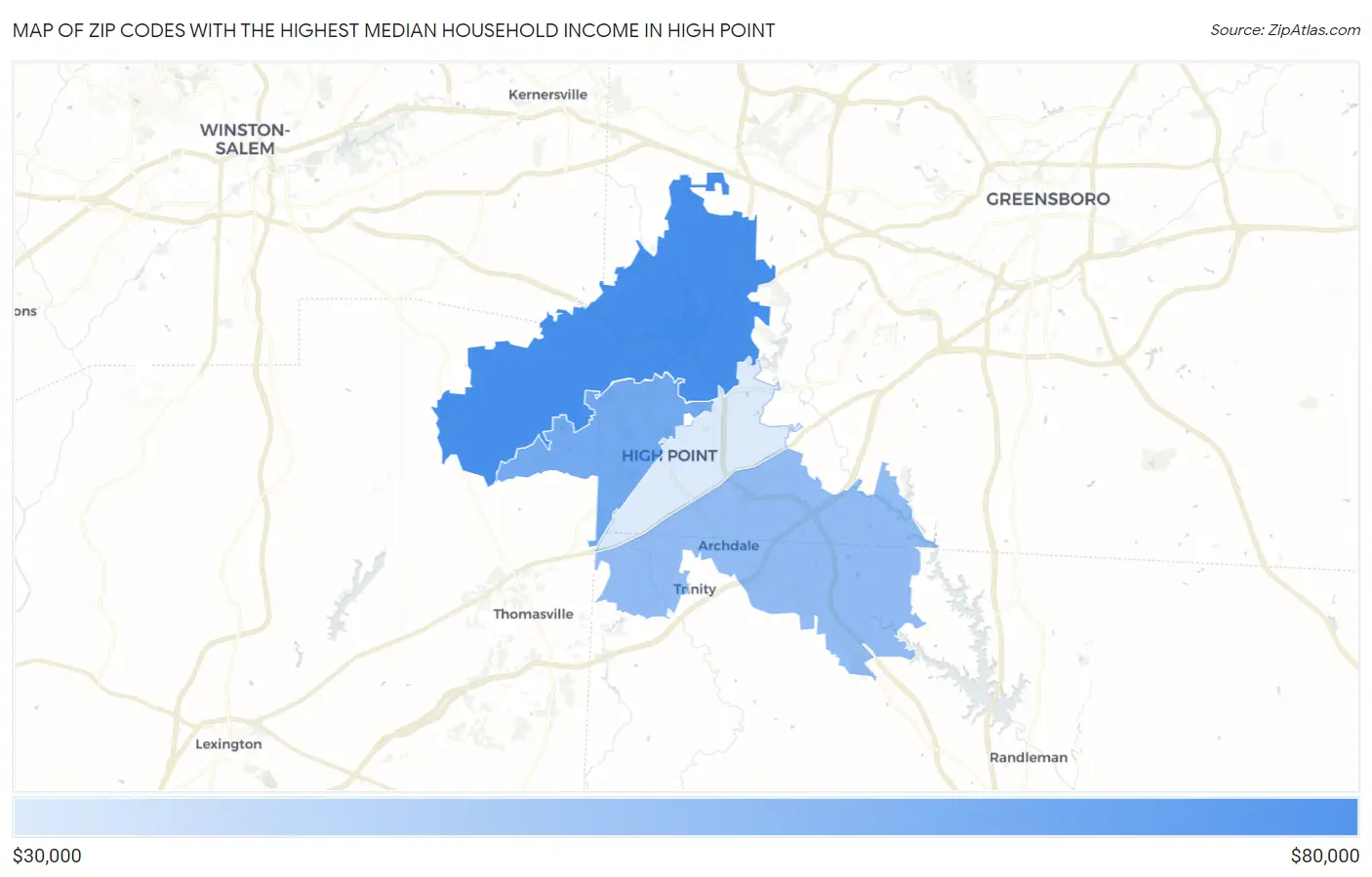 Zip Codes with the Highest Median Household Income in High Point Map