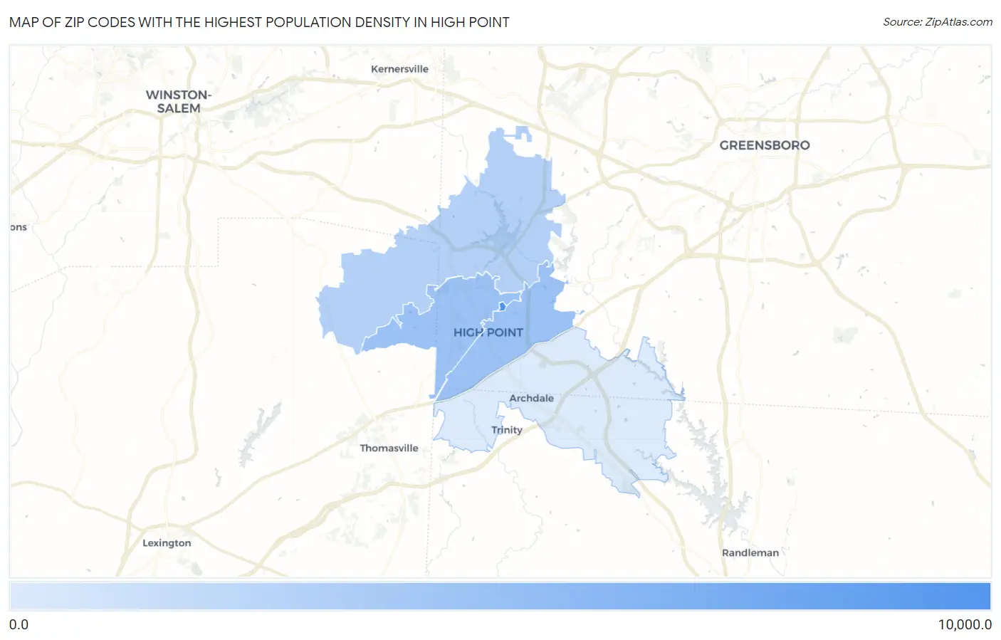 Zip Codes with the Highest Population Density in High Point Map