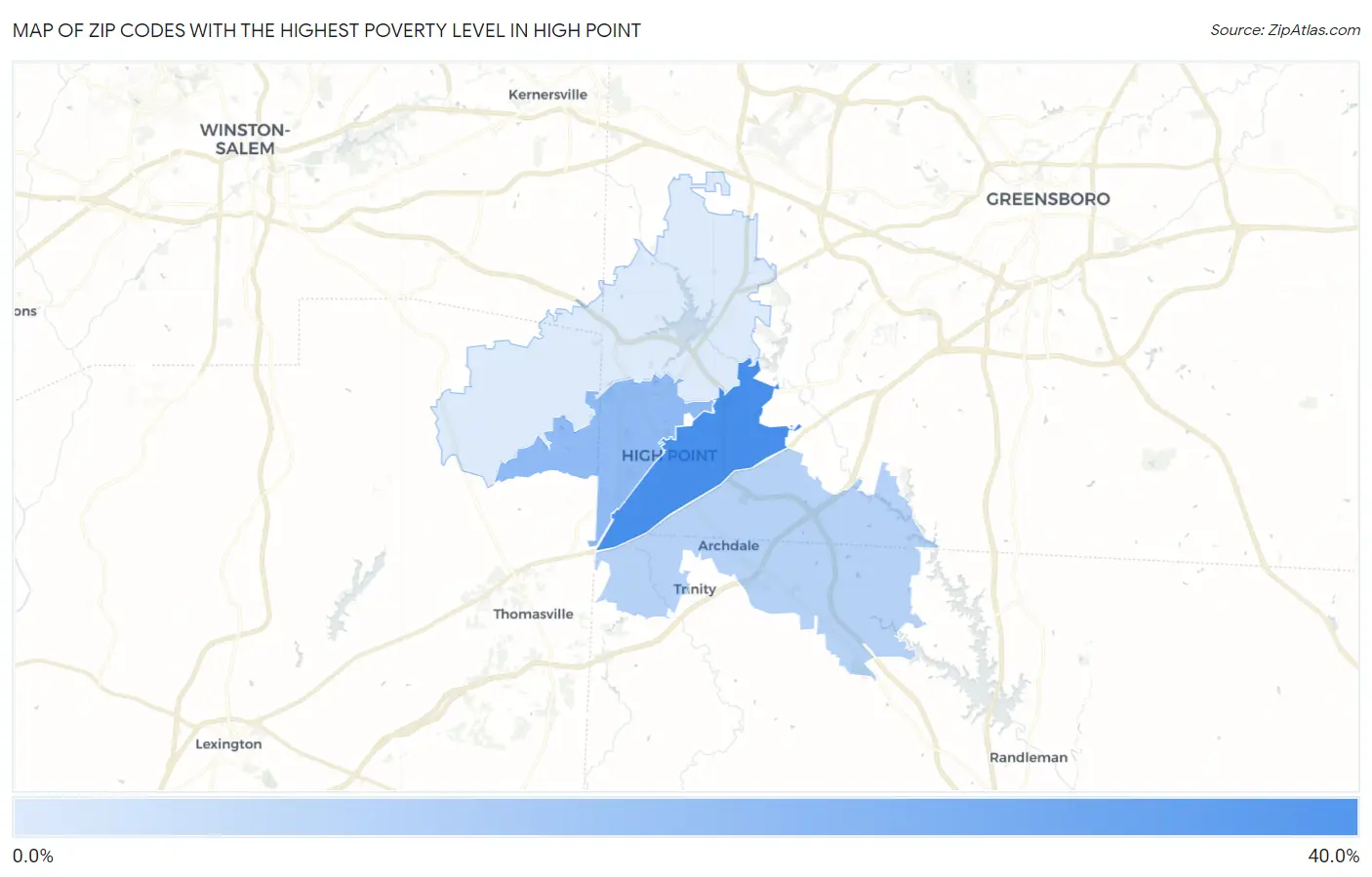 Zip Codes with the Highest Poverty Level in High Point Map