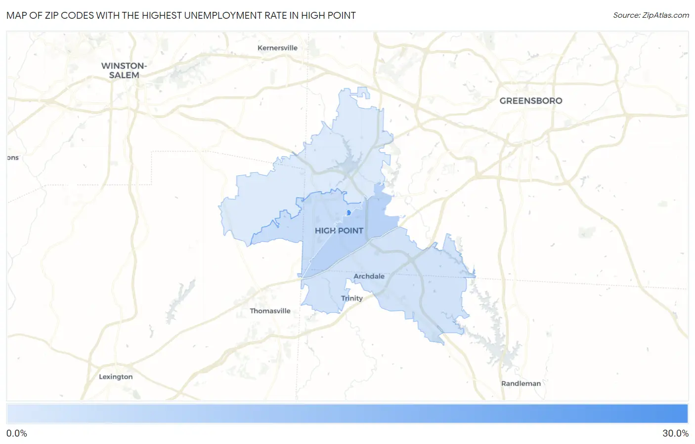 Zip Codes with the Highest Unemployment Rate in High Point Map