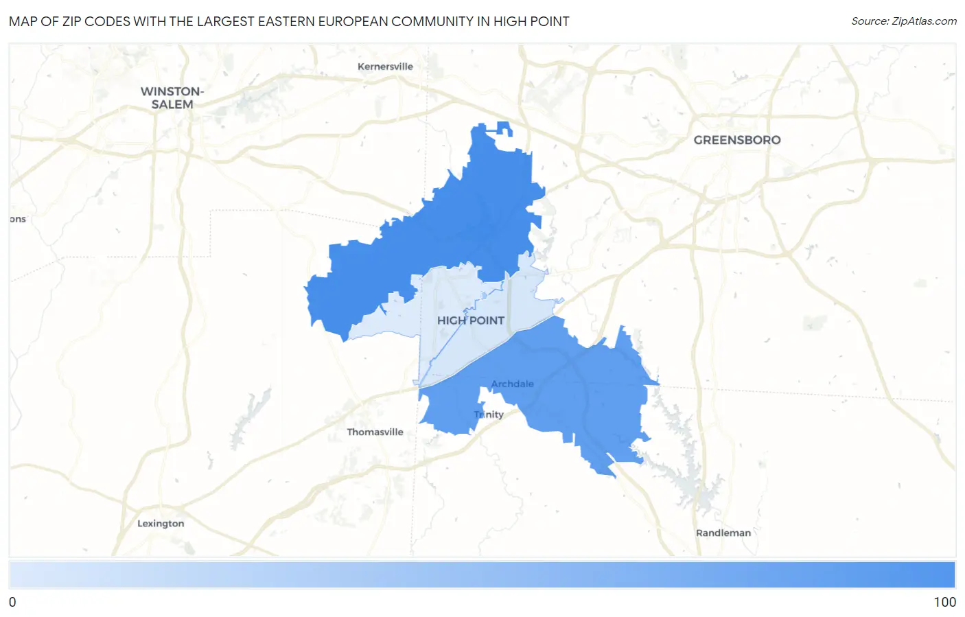 Zip Codes with the Largest Eastern European Community in High Point Map