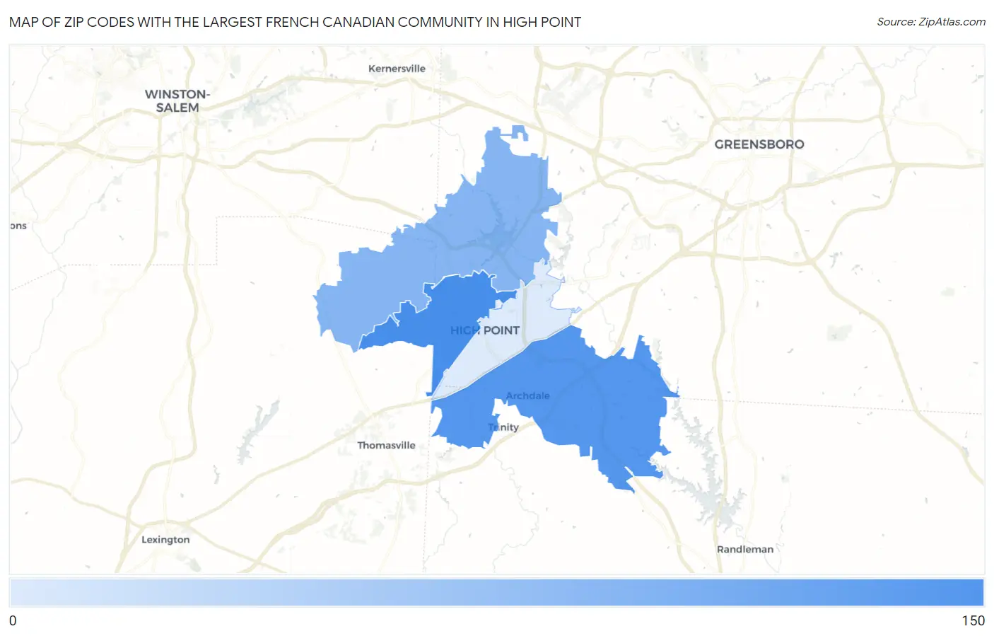 Zip Codes with the Largest French Canadian Community in High Point Map