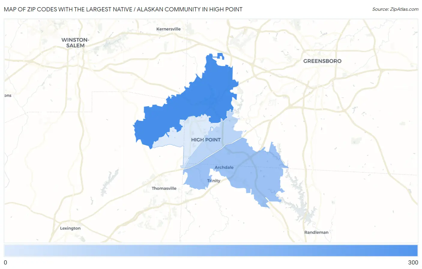 Zip Codes with the Largest Native / Alaskan Community in High Point Map