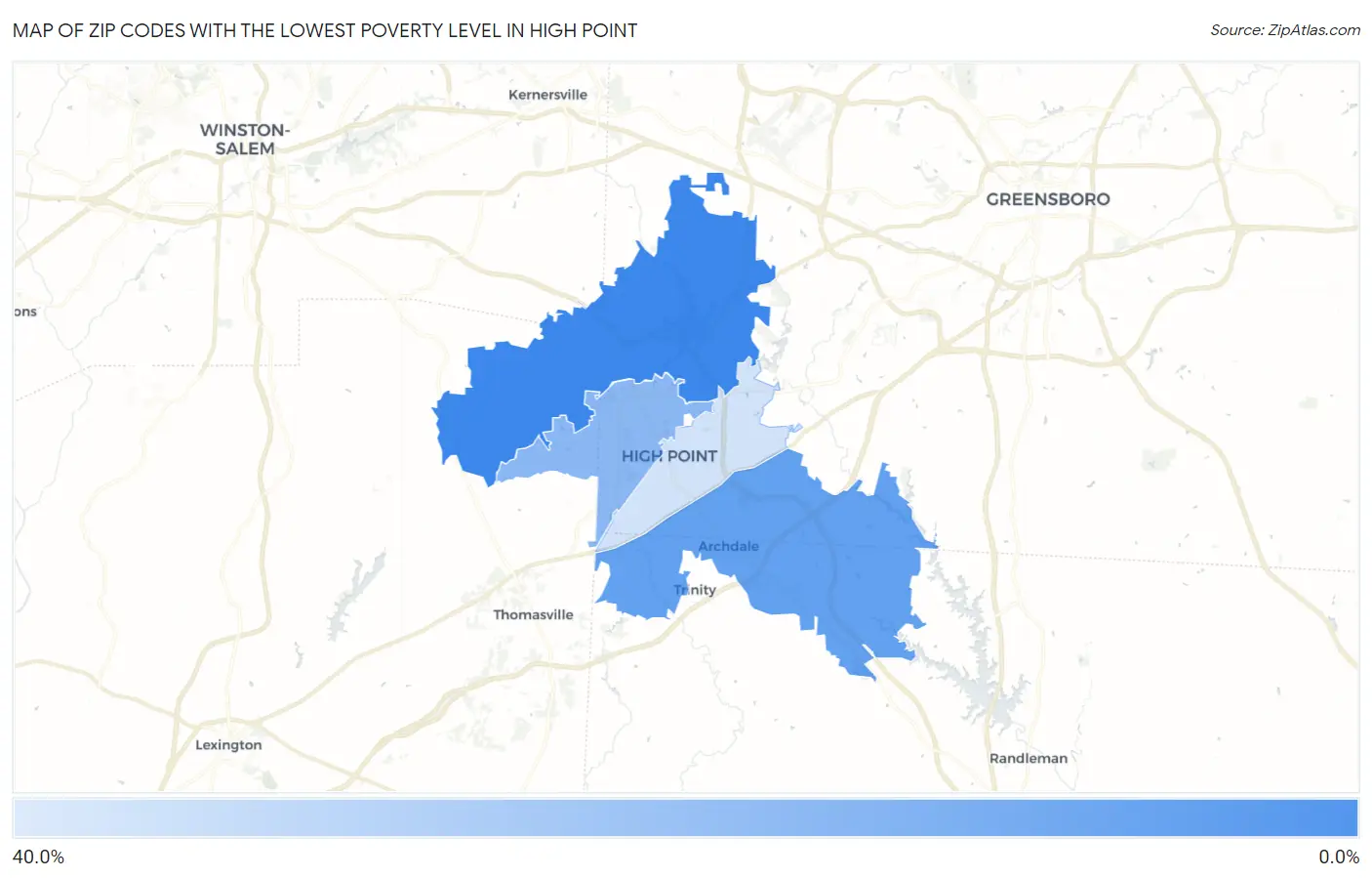 Zip Codes with the Lowest Poverty Level in High Point Map