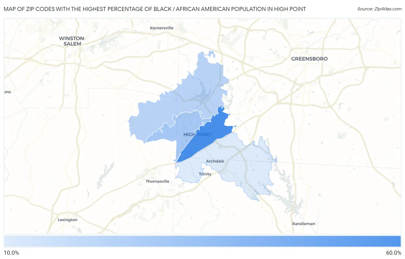Zip Codes with the Highest Percentage of Black / African American Population in High Point Map