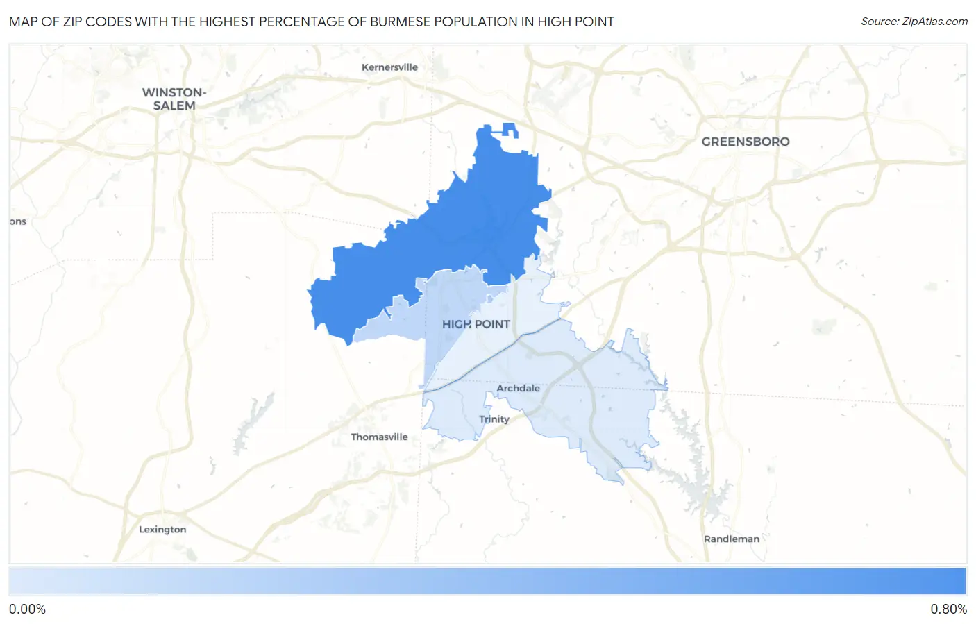 Zip Codes with the Highest Percentage of Burmese Population in High Point Map