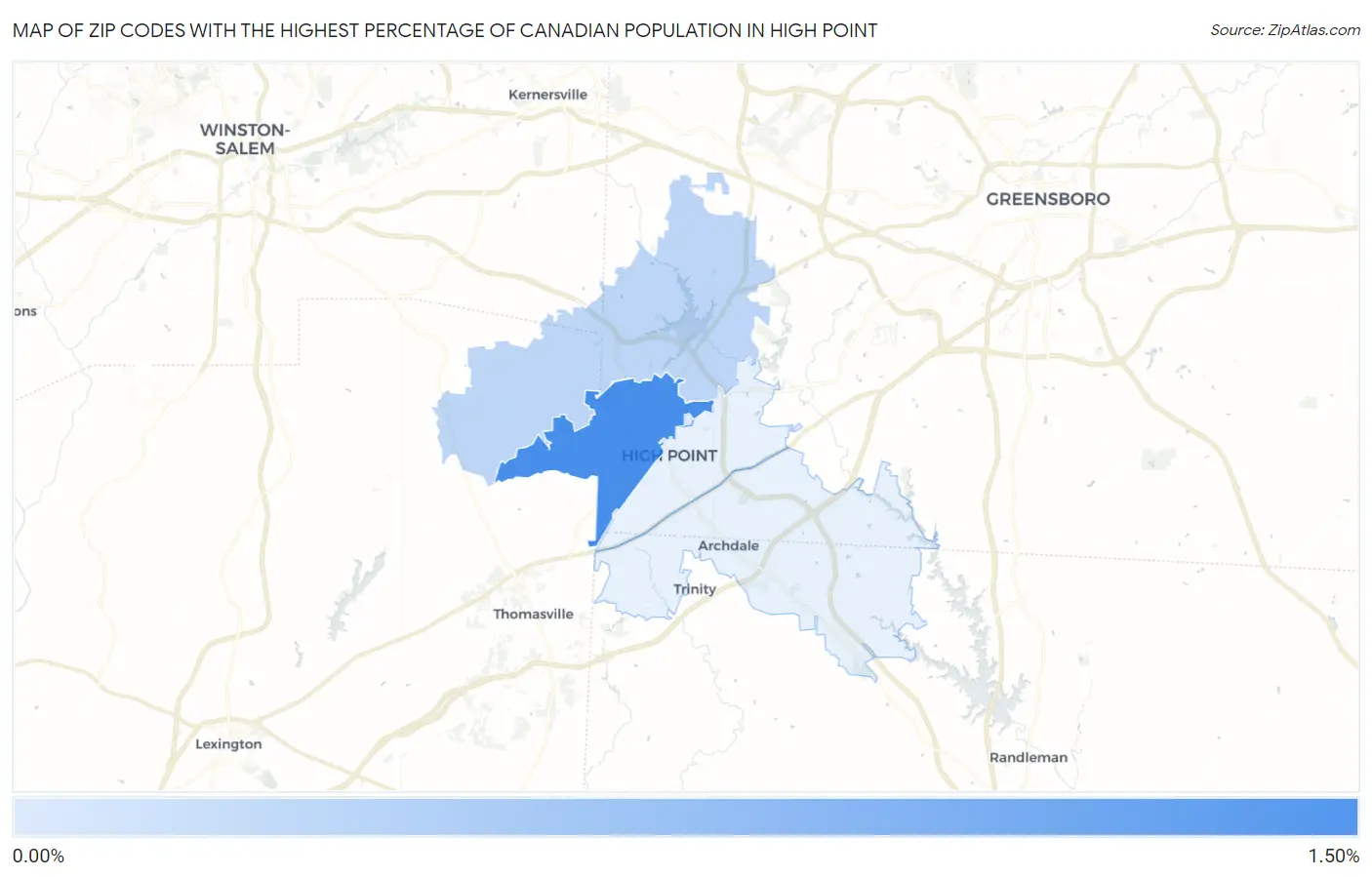Zip Codes with the Highest Percentage of Canadian Population in High Point Map