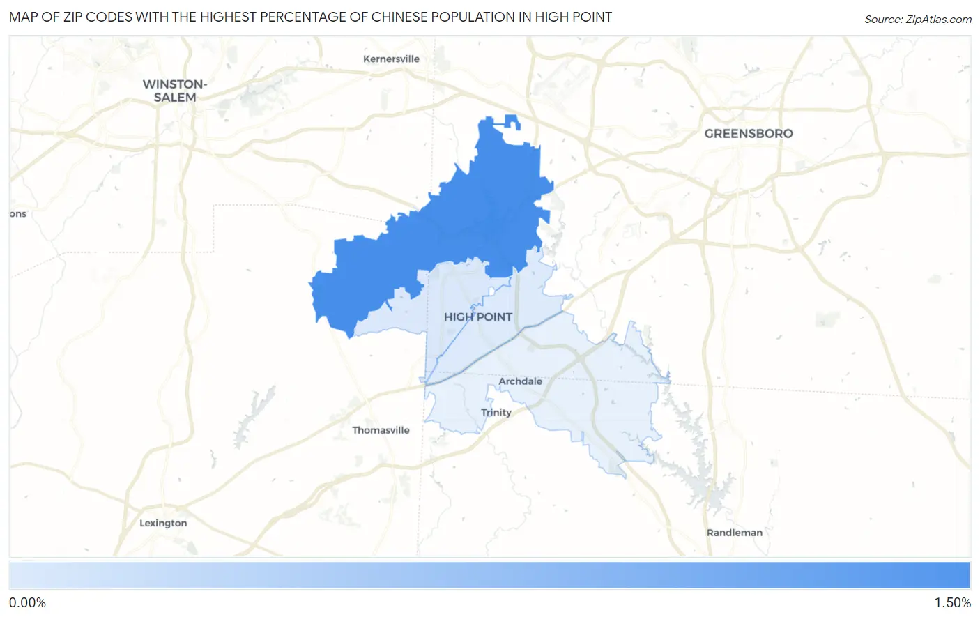Zip Codes with the Highest Percentage of Chinese Population in High Point Map