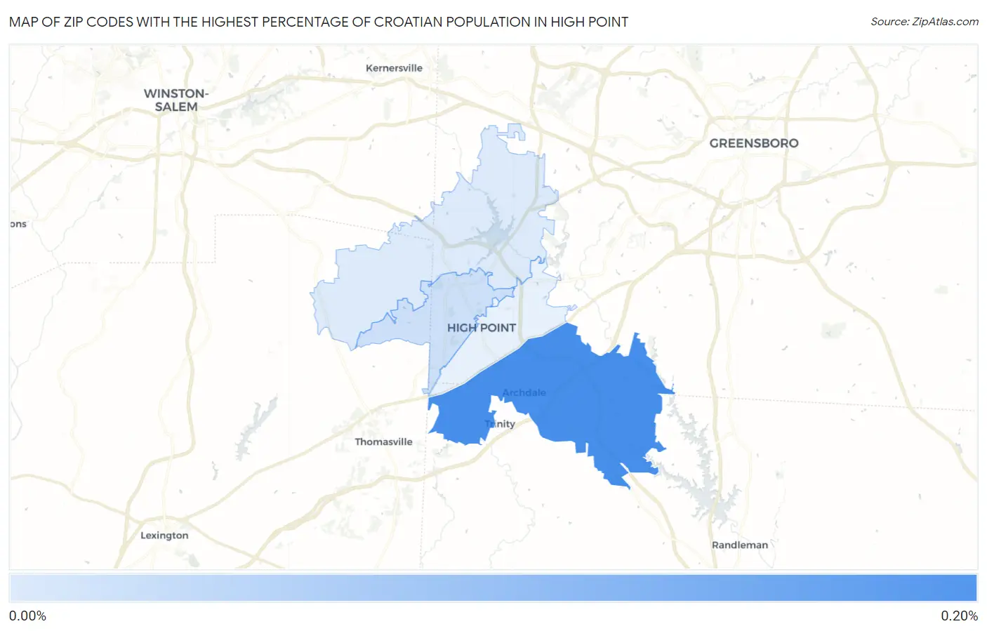 Zip Codes with the Highest Percentage of Croatian Population in High Point Map