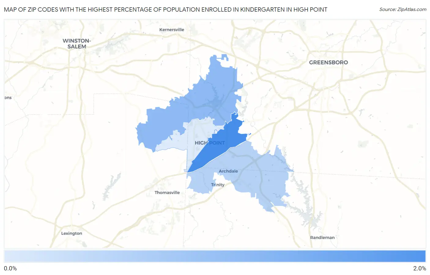 Zip Codes with the Highest Percentage of Population Enrolled in Kindergarten in High Point Map