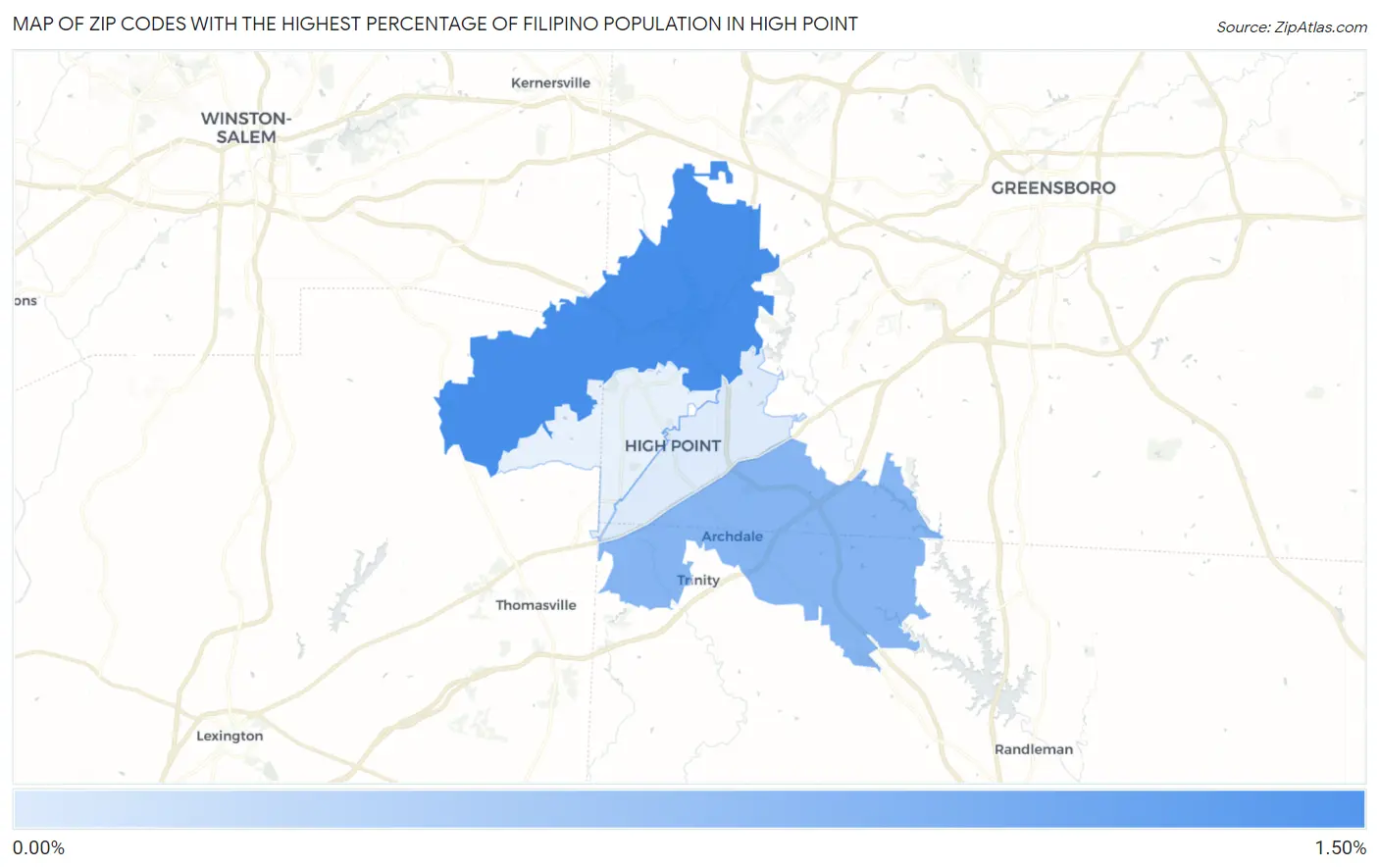 Zip Codes with the Highest Percentage of Filipino Population in High Point Map