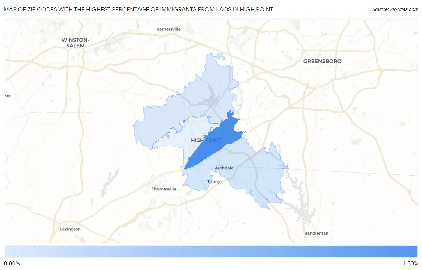 Zip Codes with the Highest Percentage of Immigrants from Laos in High Point Map