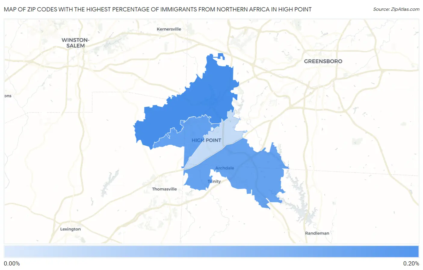 Zip Codes with the Highest Percentage of Immigrants from Northern Africa in High Point Map