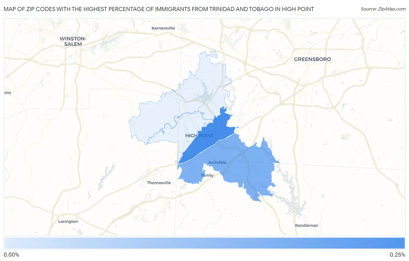 Zip Codes with the Highest Percentage of Immigrants from Trinidad and Tobago in High Point Map